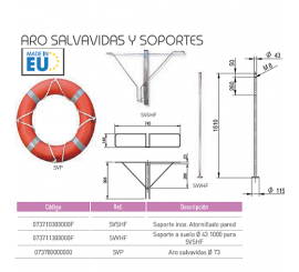 Soporte pie y aro salvavidas completo homologado para piscina