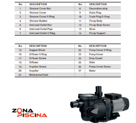 Repuestos para bomba de piscina modelo Hera Helios