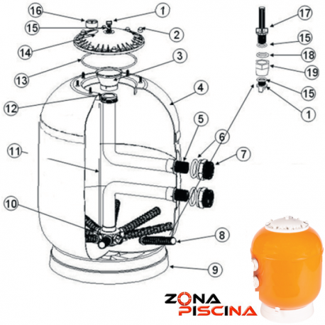 Repuestos para filtro de piscina modelo Urano Helios