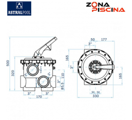 Válvula selectora piscina Magnum lateral 3" de astralpool