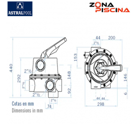 Válvula selectora Magnum Lateral 2 ½'' sin enlaces a filtro Astralpool