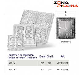 Rejilla para piscinas publicas de fondo antisuccion